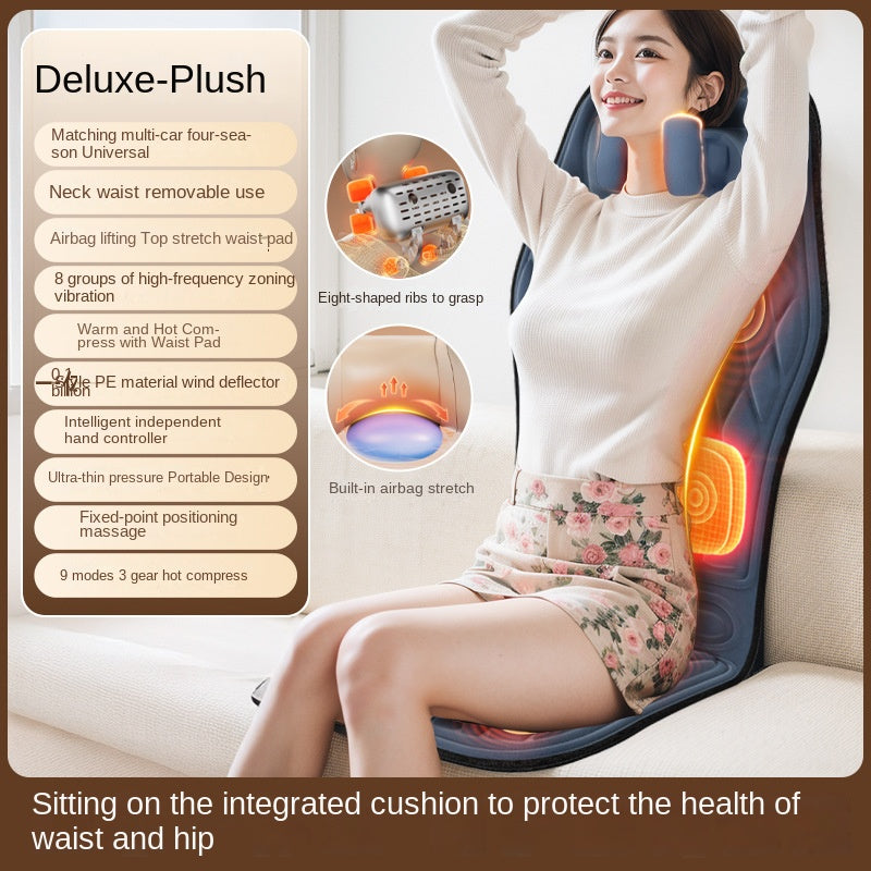 Masajeador cervical para coche y hogar, multifuncional, con calefacción, vibración, cojín de masaje para cuello y espalda, cojín de asiento