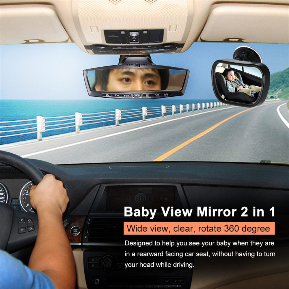 Espejo retrovisor 2 en 1 para bebé, convexo, ajustable, para asiento trasero de coche, monitor para bebé y niño.