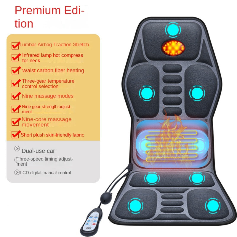 Masajeador cervical para coche y hogar, multifuncional, con calefacción, vibración, cojín de masaje para cuello y espalda, cojín de asiento