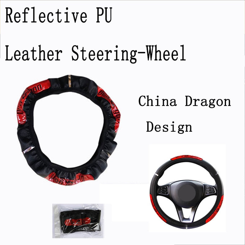 Fundas para volante de coche, 100 % nuevas, de piel sintética reflectante, elásticas, con diseño de dragón chino.