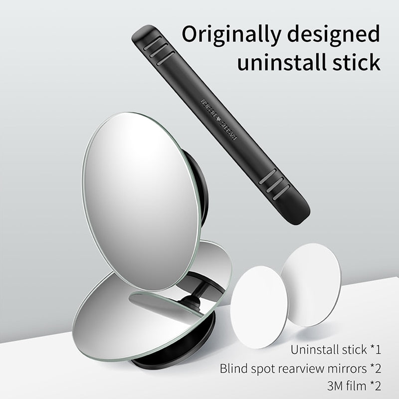 Baseus - Espejo retrovisor convexo HD para coche (2 unidades), gran angular de 360 grados, para puntos ciegos, sin montura