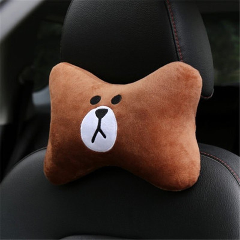 Bonita almohada para reposacabezas de coche con diseño de oso pardo, soporte para el cuello, cojín para asiento interior de coche, accesorios para coc
