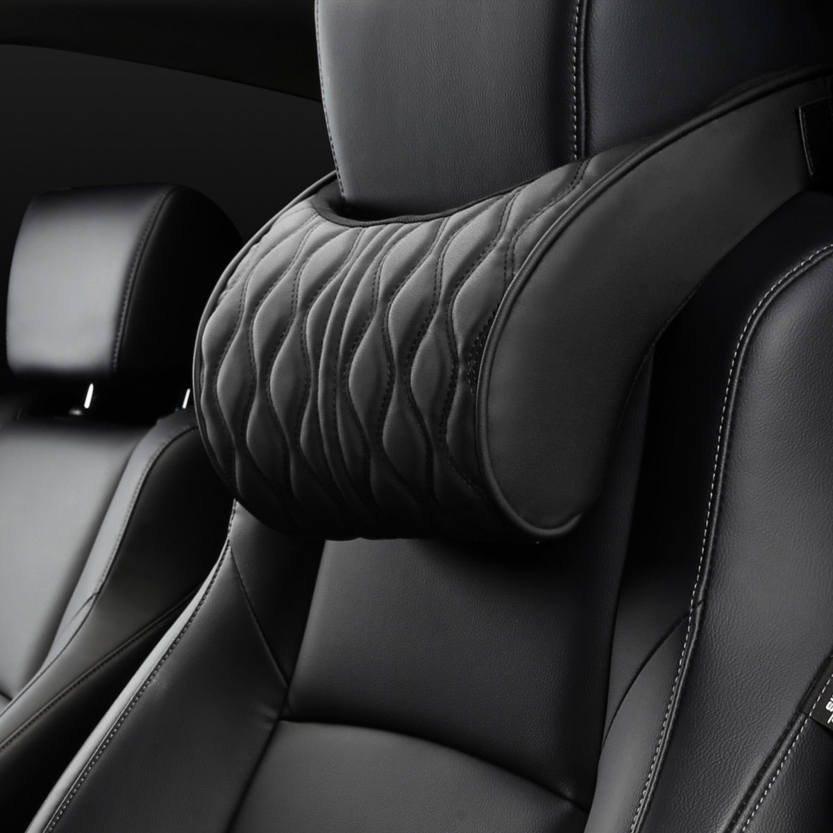 Almohada de espuma viscoelástica para reposacabezas de coche, juego de soportes de asiento de cuero bordado, ajuste del cojín del respaldo, reposacabe