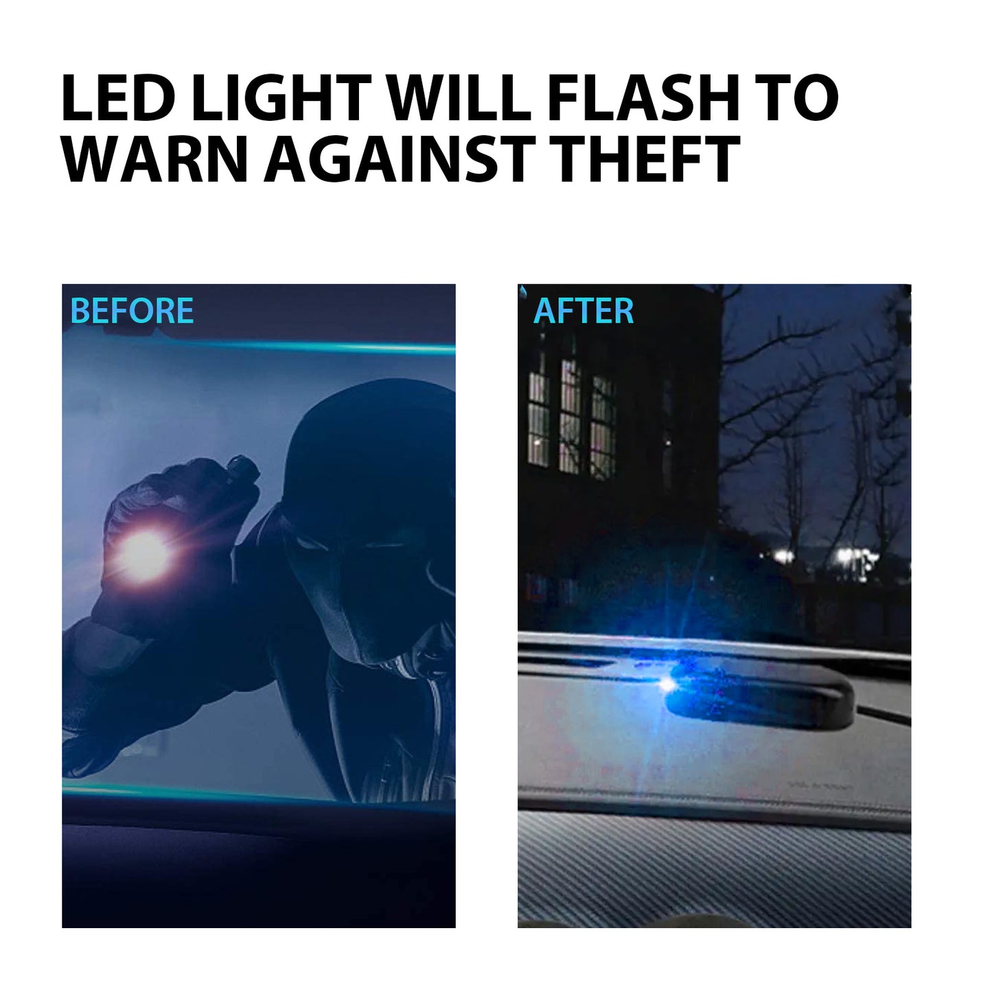 Dispositivo antirrobo para coche, luz LED de alarma antirrobo de inducción con destellos de explosión para reinstalación de cableado.
