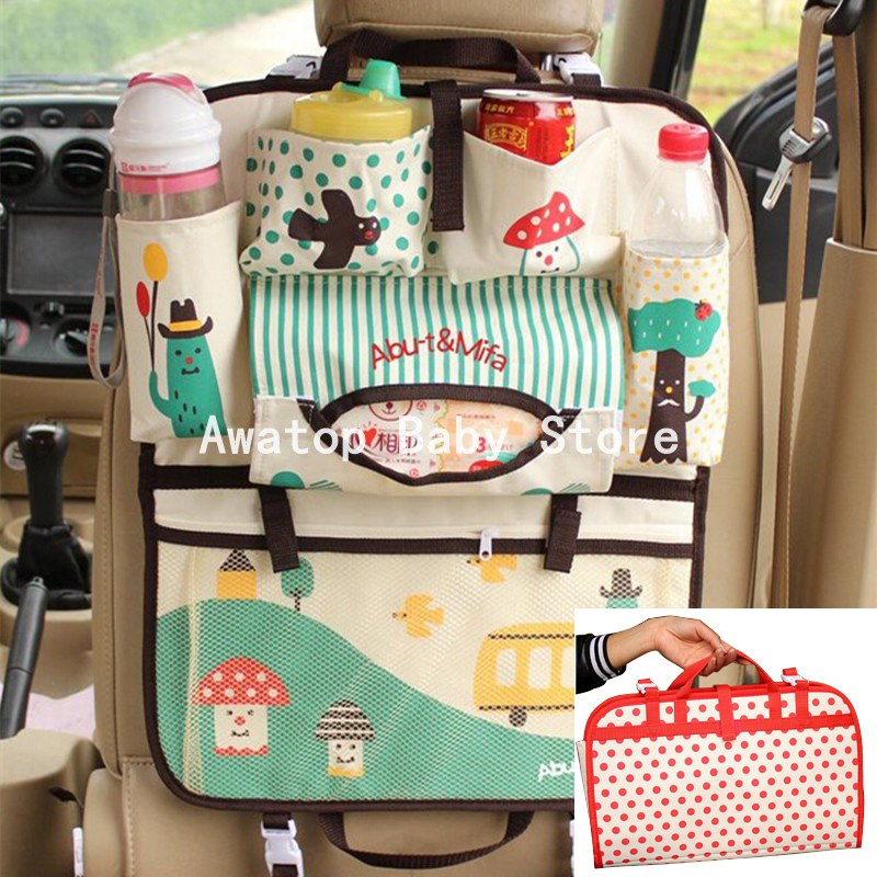 Bolsa de pañales de dibujos animados para mamá, organizador de asiento de coche con aislamiento térmico, bolsas de maternidad para bebe