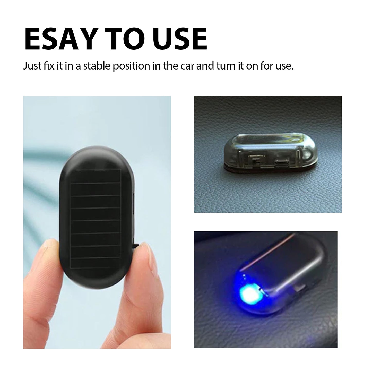 Dispositivo antirrobo para coche, luz LED de alarma antirrobo de inducción con destellos de explosión para reinstalación de cableado.