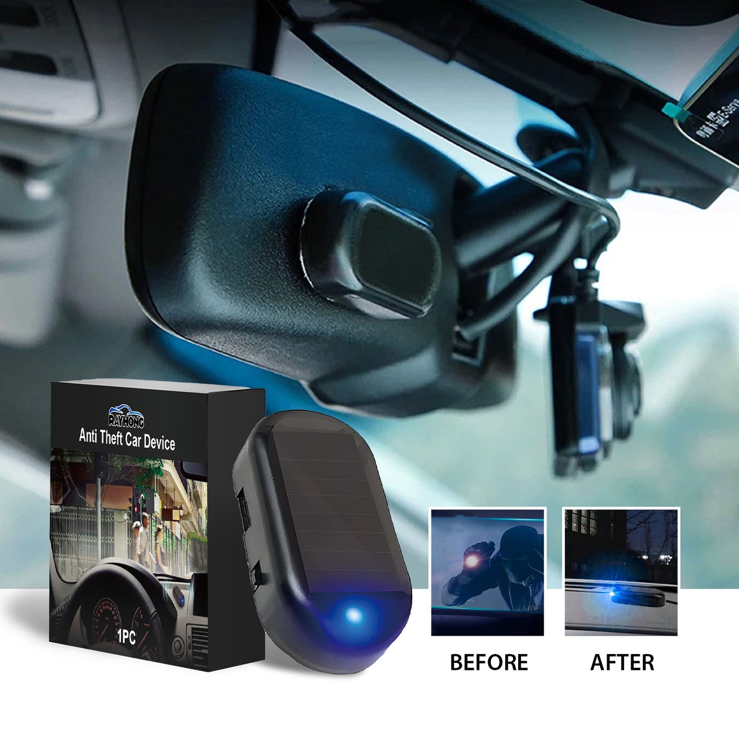 Dispositivo antirrobo para coche, luz LED de alarma antirrobo de inducción con destellos de explosión para reinstalación de cableado.