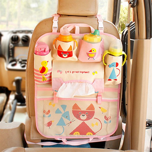 Bolsa de pañales de dibujos animados para mamá, organizador de asiento de coche con aislamiento térmico, bolsas de maternidad para bebe