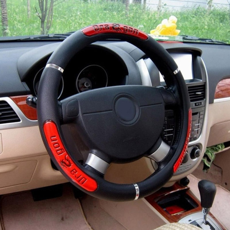 Fundas para volante de coche, 100 % nuevas, de piel sintética reflectante, elásticas, con diseño de dragón chino.