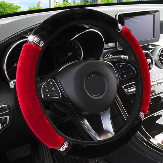 Funda universal para volante de coche, de felpa suave y con diamantes de imitación, de 37 a 38 cm de diámetro, accesorios interiores, funda para volan