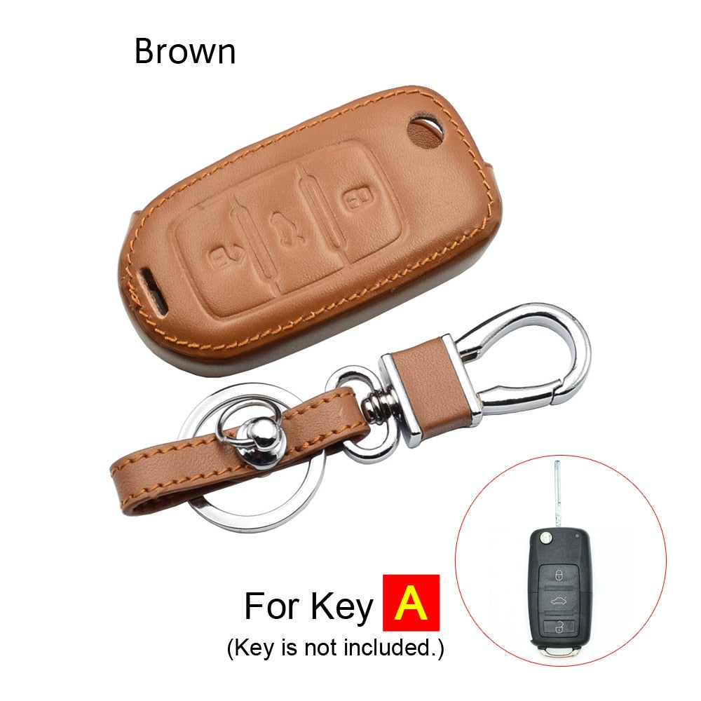 Funda de cuero para llave de coche para VW Volkswagen Polo Golf Passat Beetle Caddy T5 Up Eos Tiguan Skoda A5 SEAT Leon Altea Flip Remote Cover