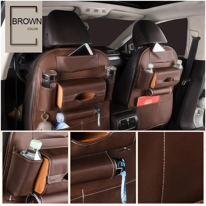 Bolsa organizadora para el respaldo del asiento del coche, de viaje, de piel sintética, universal, para guardar y ordenar, para niños y bebidas, acces
