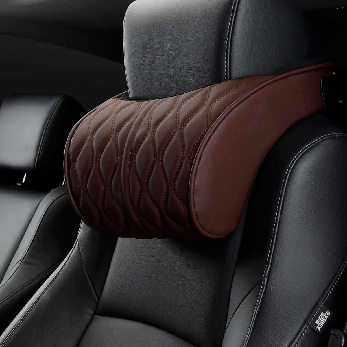 Almohada de espuma viscoelástica para reposacabezas de coche, juego de soportes de asiento de cuero bordado, ajuste del cojín del respaldo, reposacabe