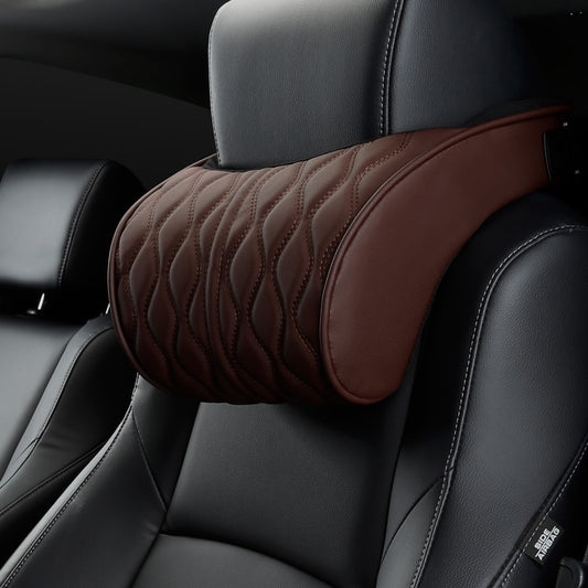 Almohada de espuma viscoelástica para reposacabezas de coche, juego de soportes de asiento de cuero bordado, ajuste del cojín del respaldo, reposacabe