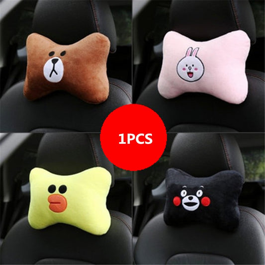 Bonita almohada para reposacabezas de coche con diseño de oso pardo, soporte para el cuello, cojín para asiento interior de coche, accesorios para coc