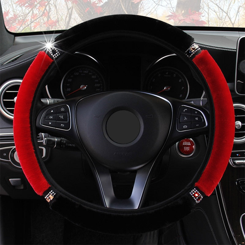 Funda universal para volante de coche, de felpa suave y con diamantes de imitación, de 37 a 38 cm de diámetro, accesorios interiores, funda para volan