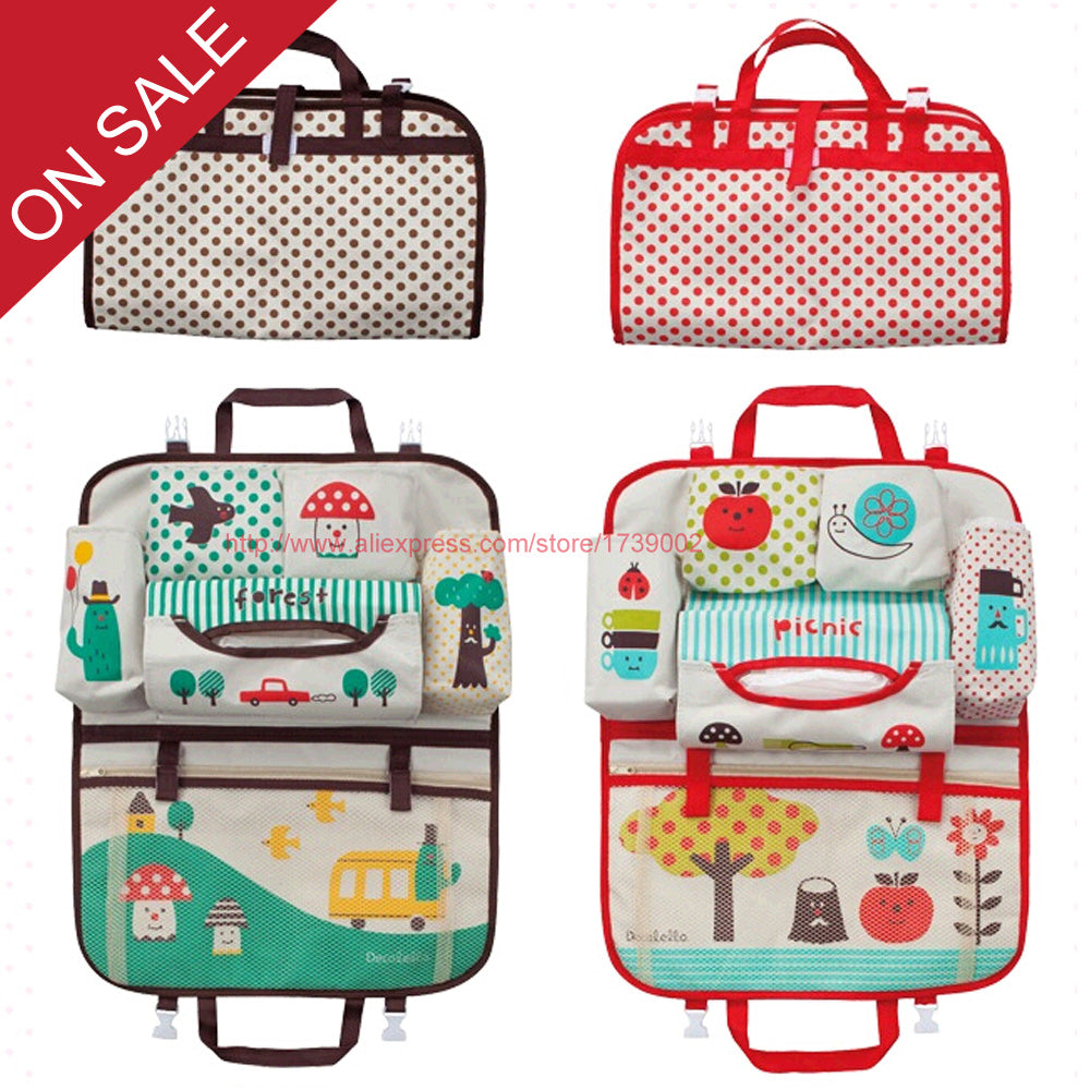 Bolsa de pañales de dibujos animados para mamá, organizador de asiento de coche con aislamiento térmico, bolsas de maternidad para bebe