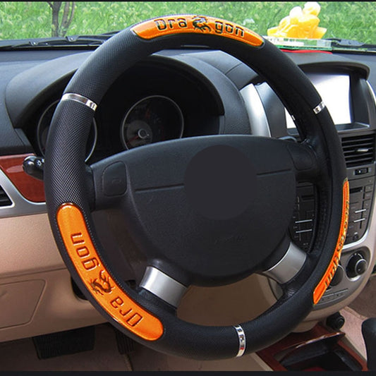 Fundas para volante de coche, 100 % nuevas, de piel sintética reflectante, elásticas, con diseño de dragón chino.