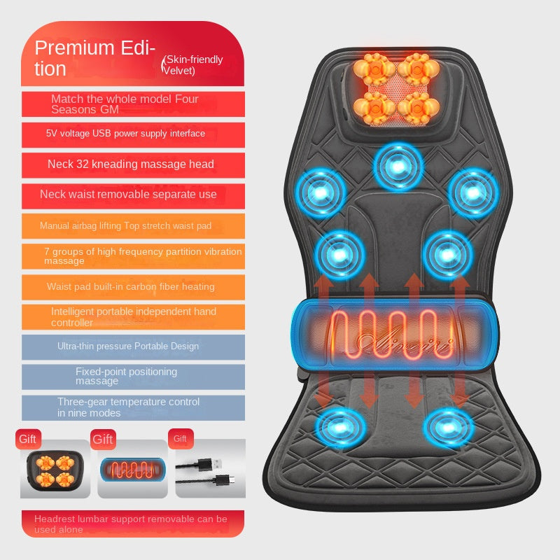 Masajeador cervical para coche y hogar, multifuncional, con calefacción, vibración, cojín de masaje para cuello y espalda, cojín de asiento
