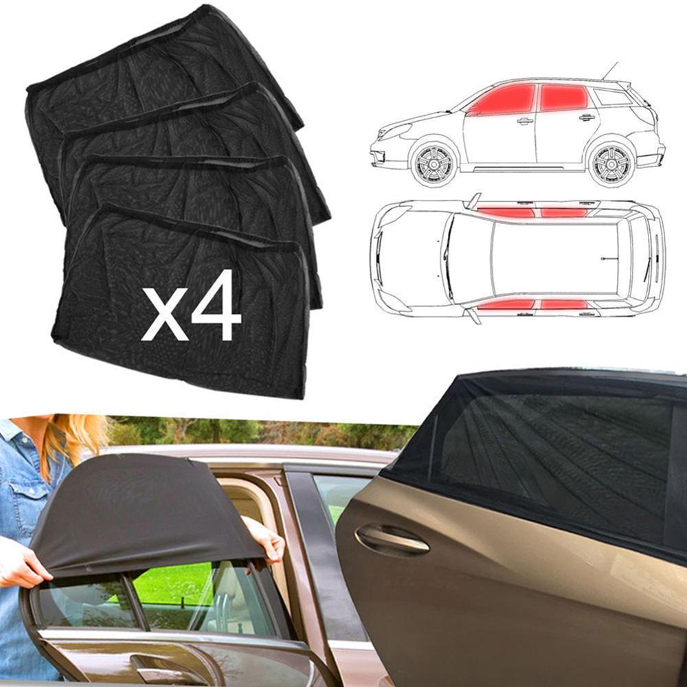 VENTA 4 piezas de parasol para ventana lateral delantera y trasera de coche, cubierta de malla, parasol aislante, tela antimosquitos, protector UV