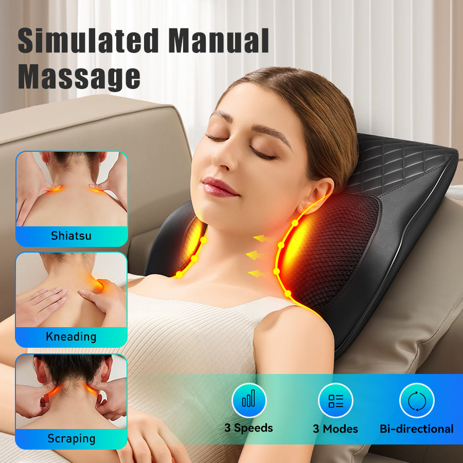 Almohada de masaje relajante con calor para cuello y hombros con amasamiento profundo