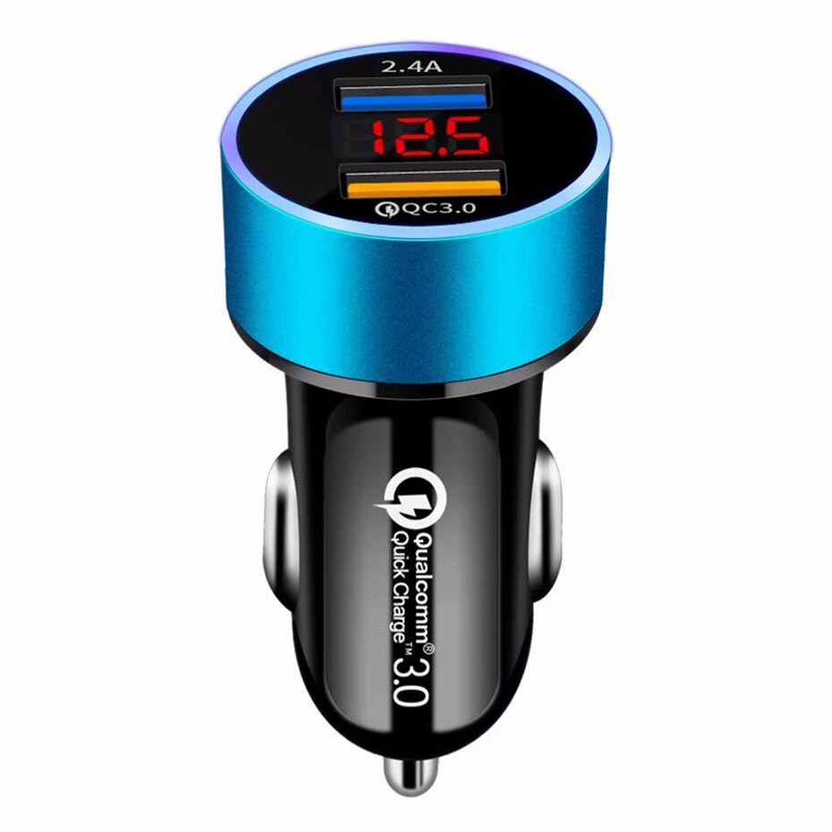 Cargador de coche USB dual QC3.0+2.4A con pantalla LCD, 12-24 V, toma de mechero, cargador rápido, adaptador USB para coche mejorado.