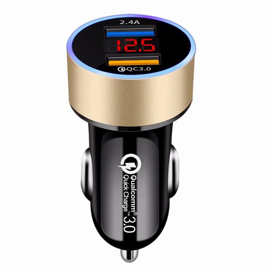 Cargador de coche USB dual QC3.0+2.4A con pantalla LCD, 12-24 V, toma de mechero, cargador rápido, adaptador USB para coche mejorado.
