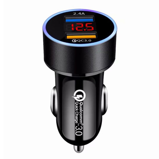 Cargador de coche USB dual QC3.0+2.4A con pantalla LCD, 12-24 V, toma de mechero, cargador rápido, adaptador USB para coche mejorado.
