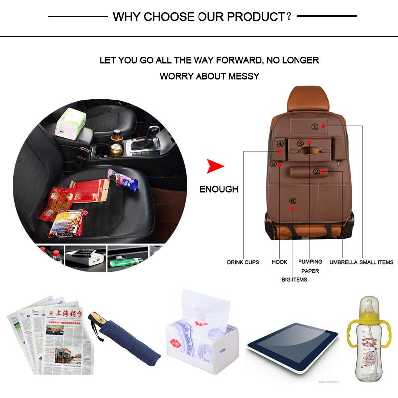 Bolsa organizadora para el respaldo del asiento del coche, de viaje, de piel sintética, universal, para guardar y ordenar, para niños y bebidas, acces