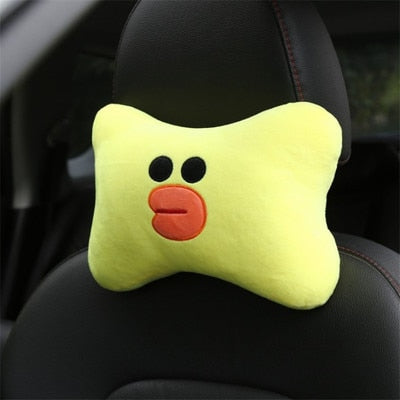 Bonita almohada para reposacabezas de coche con diseño de oso pardo, soporte para el cuello, cojín para asiento interior de coche, accesorios para coc