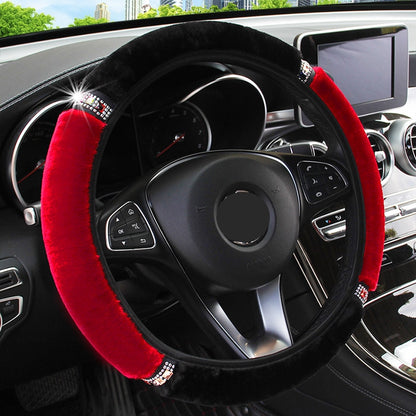 Funda universal para volante de coche, de felpa suave y con diamantes de imitación, de 37 a 38 cm de diámetro, accesorios interiores, funda para volan