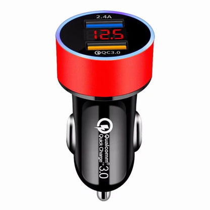 Cargador de coche USB dual QC3.0+2.4A con pantalla LCD, 12-24 V, toma de mechero, cargador rápido, adaptador USB para coche mejorado.