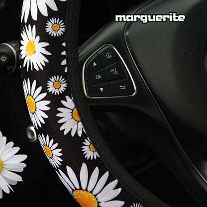 Bonita funda de volante de punto con diseño de margaritas para decoración interior de coche, accesorio universal para coche, funda de volante sin anil