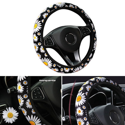 Bonita funda de volante de punto con diseño de margaritas para decoración interior de coche, accesorio universal para coche, funda de volante sin anil