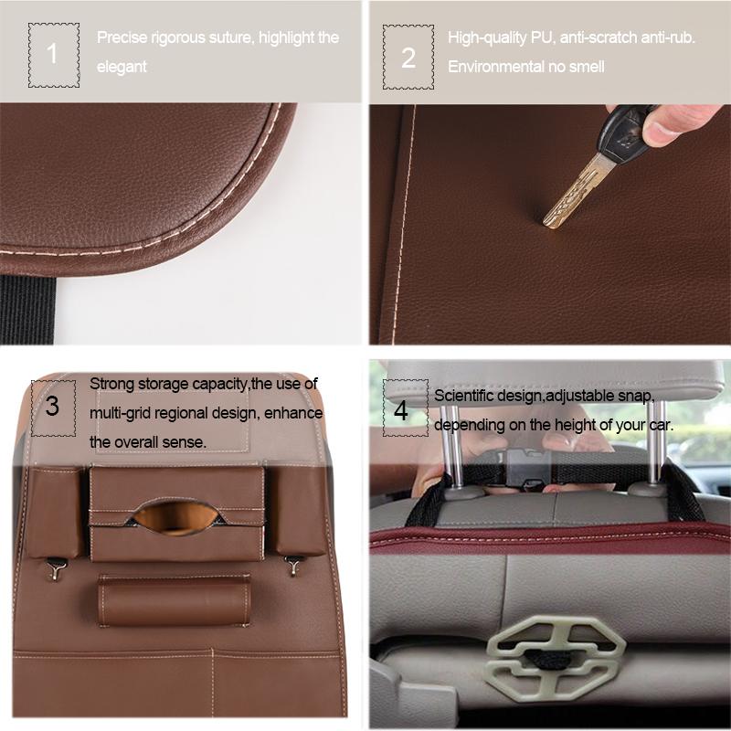 Bolsa organizadora para el respaldo del asiento del coche, de viaje, de piel sintética, universal, para guardar y ordenar, para niños y bebidas, acces