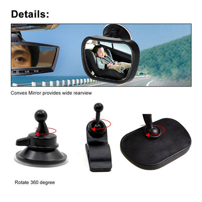 Espejo retrovisor 2 en 1 para bebé, convexo, ajustable, para asiento trasero de coche, monitor para bebé y niño.
