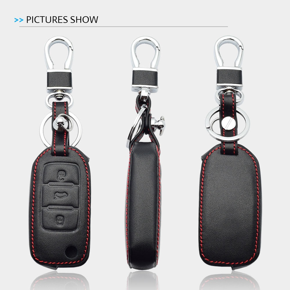 Funda de cuero para llave de coche para VW Volkswagen Polo Golf Passat Beetle Caddy T5 Up Eos Tiguan Skoda A5 SEAT Leon Altea Flip Remote Cover