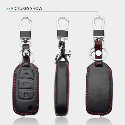 Funda de cuero para llave de coche para VW Volkswagen Polo Golf Passat Beetle Caddy T5 Up Eos Tiguan Skoda A5 SEAT Leon Altea Flip Remote Cover
