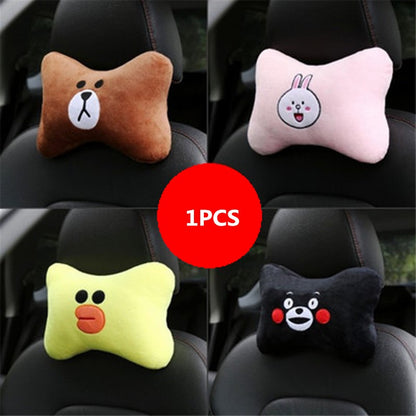 Bonita almohada para reposacabezas de coche con diseño de oso pardo, soporte para el cuello, cojín para asiento interior de coche, accesorios para coc