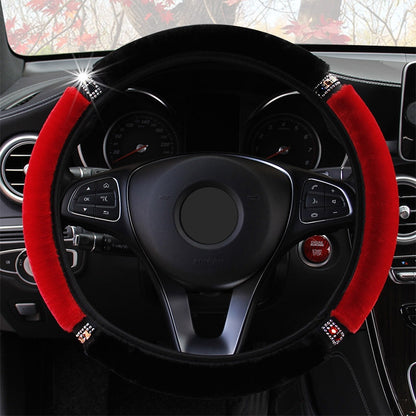 Funda universal para volante de coche, de felpa suave y con diamantes de imitación, de 37 a 38 cm de diámetro, accesorios interiores, funda para volan