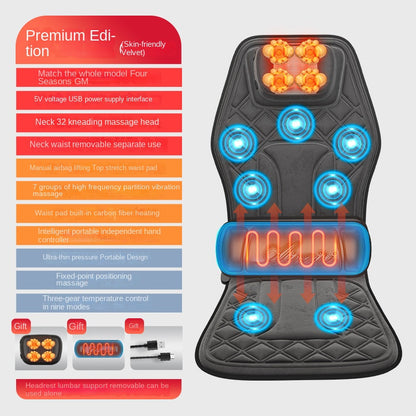 Masajeador cervical para coche y hogar, multifuncional, con calefacción, vibración, cojín de masaje para cuello y espalda, cojín de asiento