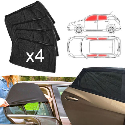 VENTA 4 piezas de parasol para ventana lateral delantera y trasera de coche, cubierta de malla, parasol aislante, tela antimosquitos, protector UV