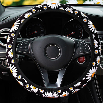 Bonita funda de volante de punto con diseño de margaritas para decoración interior de coche, accesorio universal para coche, funda de volante sin anil