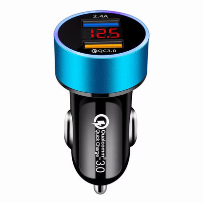 Cargador de coche USB dual QC3.0+2.4A con pantalla LCD, 12-24 V, toma de mechero, cargador rápido, adaptador USB para coche mejorado.