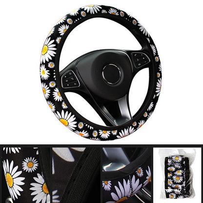 Bonita funda de volante de punto con diseño de margaritas para decoración interior de coche, accesorio universal para coche, funda de volante sin anil