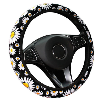Bonita funda de volante de punto con diseño de margaritas para decoración interior de coche, accesorio universal para coche, funda de volante sin anil