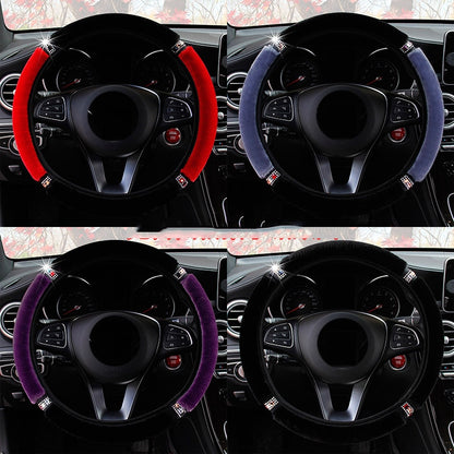 Funda universal para volante de coche, de felpa suave y con diamantes de imitación, de 37 a 38 cm de diámetro, accesorios interiores, funda para volan