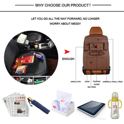 Bolsa organizadora para el respaldo del asiento del coche, de viaje, de piel sintética, universal, para guardar y ordenar, para niños y bebidas, acces